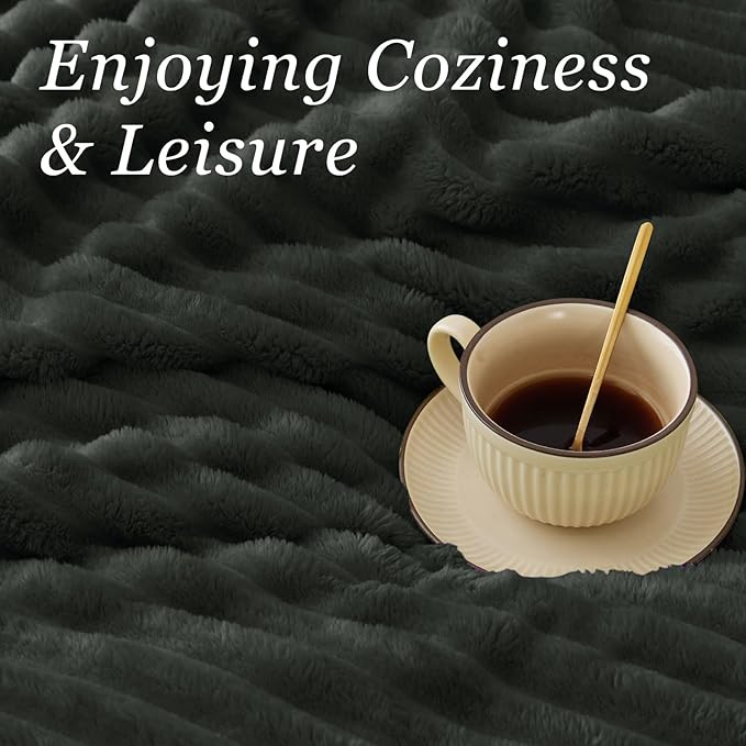 BEDELITE Fleece Throw Blanket for Couch - 300GSM Soft & Warm Fluffy Charcoal Grey Blanket, Decorative and Giftable Striped Blankets for Women, Men, 50"x60"