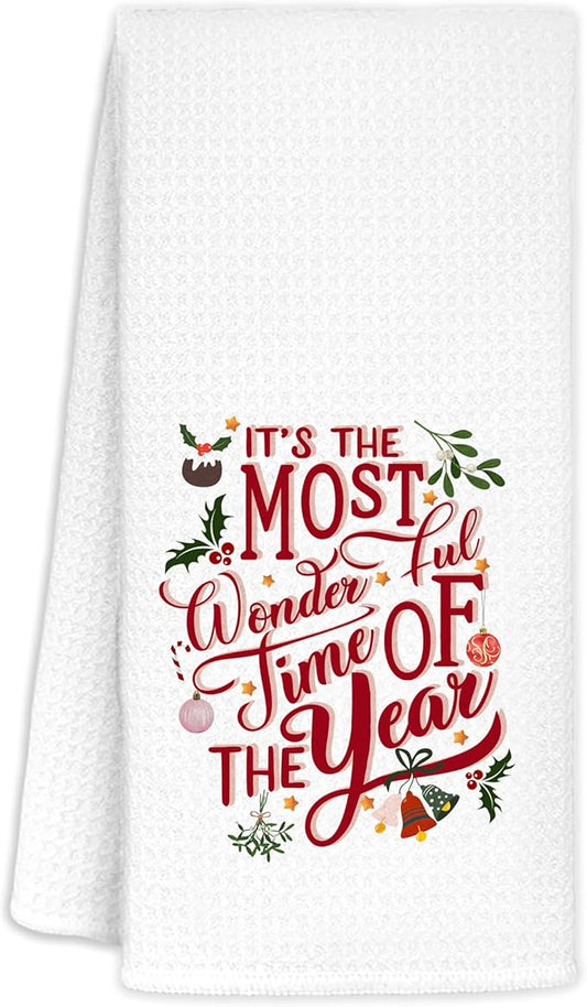 Christmas Kitchen Towels, It's The Most Wonderful Time of The Year Hand Towels for Bathroom, Dish Towels for Kitchen, Kitchen Bathroom Decor, 16x24 Inches