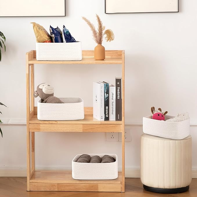 OIAHOMY 4 Pack Storage Baskets for Organizing, Small Bins for Shelves, Cute Decorative Storage Bins, Organizer Baskets for Gifts Empty, 11.8''Lx7.8''Wx4.7''H, White