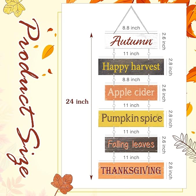 Hotop Fall Decorations for Home Thanksgiving Hanging Signs Wooden Wall Plaque Autumn Wall Hanging Decor for Home Thanksgiving Autumn Office Indoor Outdoor Door Decor Sign(Vivid Colors)