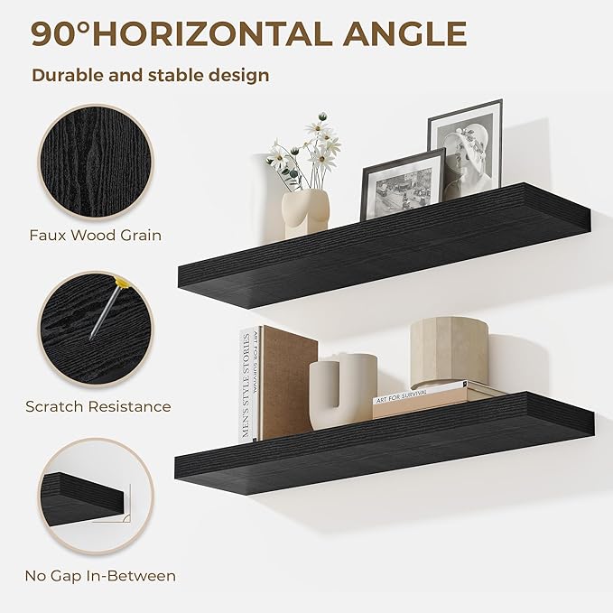 Dreamland 32 Inches Floating Shelves for Wall, 9.3" Deep Long Floating Shelves Set of 2, Large Display & Storage Shelf, Wall Shelf for Bathroom Bedroom Living Room Kitchen Office, Black