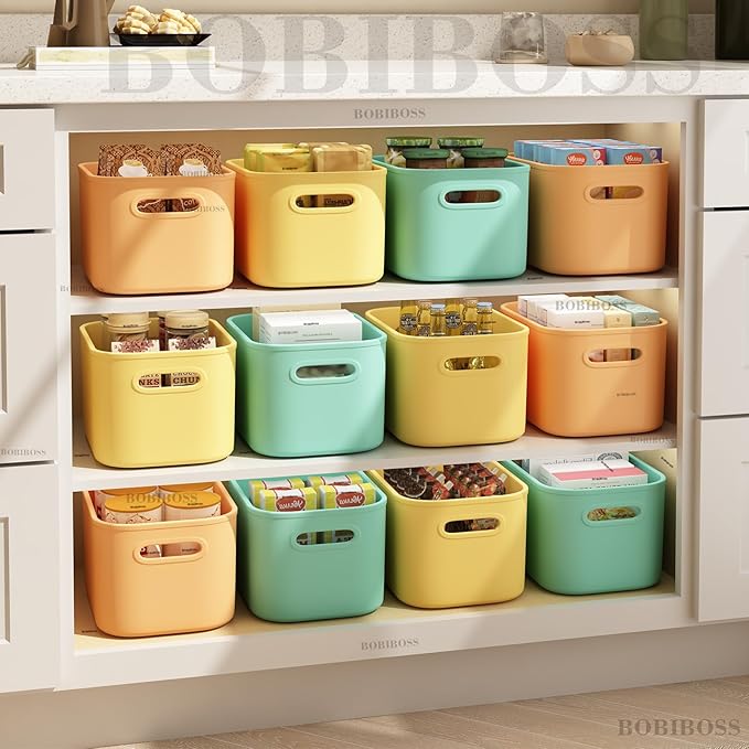6 Pack Colorful Storage Bins with Lids for Shelves, Classroom Storage Bins, Stackable Colored Bins, Plastic Storage Containers with Lids for Organizing, Storage Boxes for Craft, Art Supplies