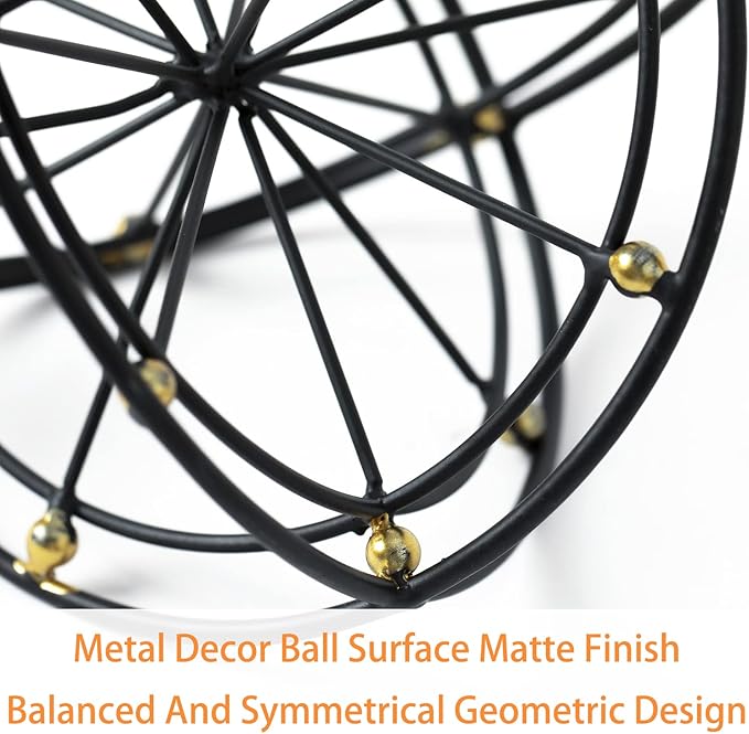 6.45 Inches Metal Geometric Sphere, 3D Black Metal Decorative Ball, Modern Tabletop Sculpture Orb, Table Top Decor Accents for Home Living Room Study Bedroom