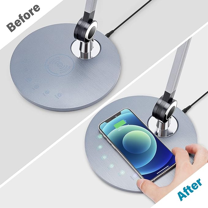 Desk Lamp,Led Architect Desk Lamp,Desk Lamps for Home Office,Table lamp with Wireless Charger & Adjustable Swing Arm,Touch Control, 3 Lighting Mode,5 Brightness,Eye-Caring Office Lamp