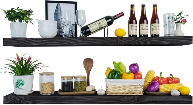 Rusitc Floating Shelves 48 inch Long 8 "deep Set of 2, Heavy Duty Wood Wall Mounted Shelves for Bathroom Living Room Kitchen,Book Shelves with Thickened Hidden Bracket-Black