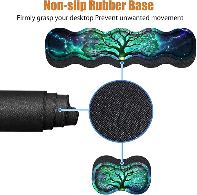 4 in 1 Ergonomic Keyboard Wrist Rest & Mouse Pad Wrist Rest Set, Large XXL Gaming Desk Mat 31.5"x 11.8" with Non-Slip Base, Memory Foam for Home Office Study Gaming, Tree of Life