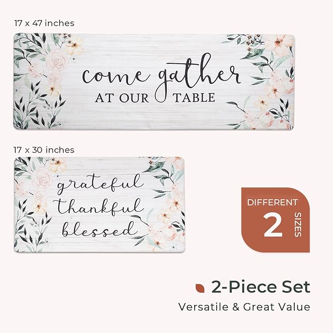 FRESHMINT Anti Fatigue Kitchen Mats for Floor 2 Piece Set Waterproof & Non-Skid Traditional Farmhouse Kitchen Rugs Standing Cushion Comfort Kitchen Runner,17x30+17x47