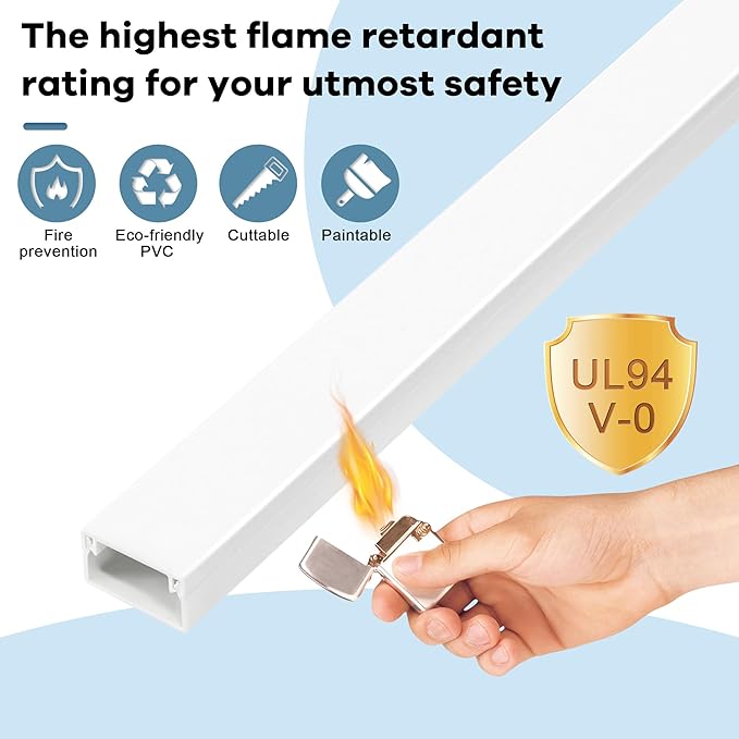 Cord Covers for Wires on Wall Extra-Long, 26.25ft TV Cord Hider Kit, Paintable Cable Management Concealer, White Cord Raceway Channel, 8 x L39in x W0.95in x H0.55in