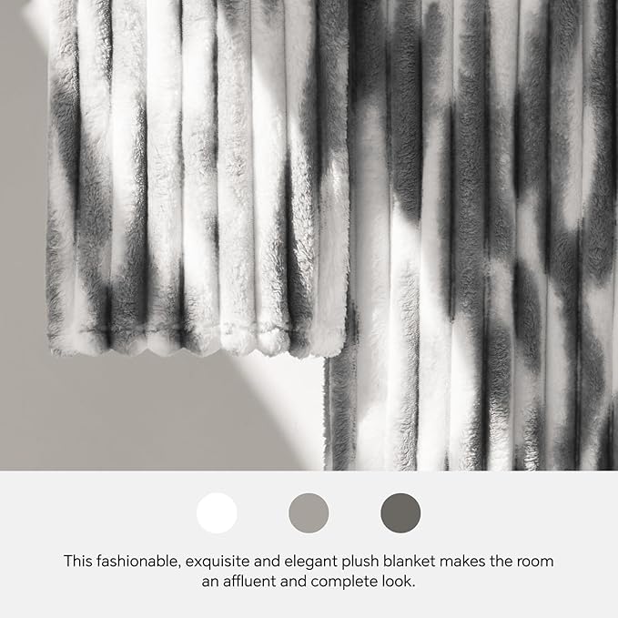 BEDELITE Fleece Throw Blanket for Couch - 300GSM Soft & Warm Fluffy Tie-dye Grey Blanket, Decorative and Giftable Striped Blankets for Women, Men, 50"x60"