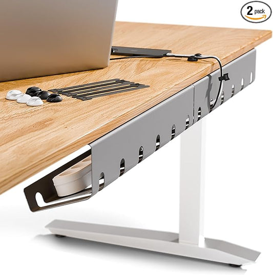 PAMO Cable Management Under Desk for Easy mounting Under-Table I Set of 2 - with 10X Cable Ties I Desk Organizer for Office/Home Office Table Thoughtful Cable Tray Holder