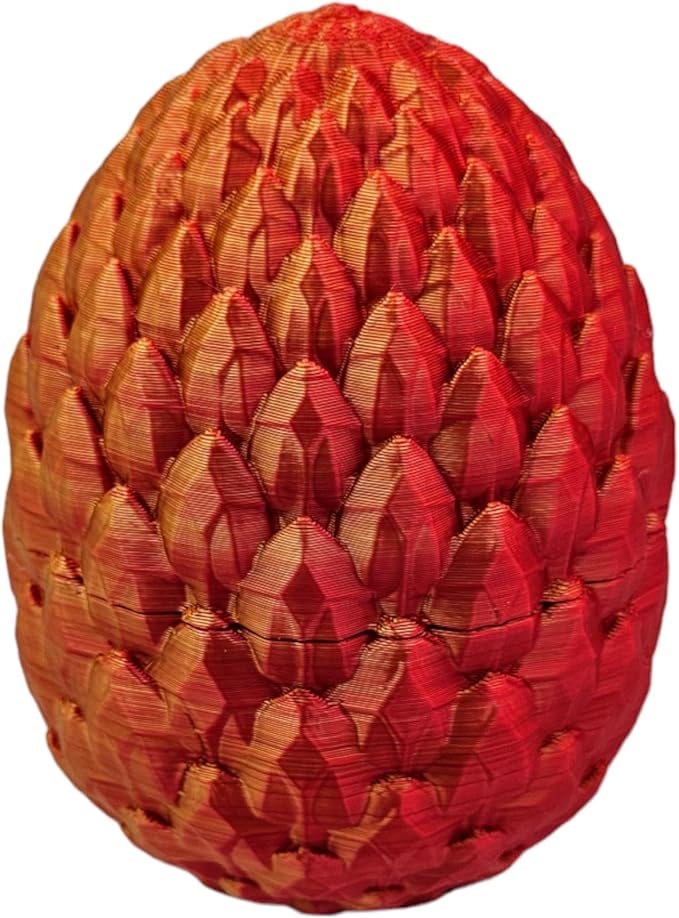 3D Printed Dragon Egg Articulating Gemstone Dragon Fidget Figurine - Vibrant Color Dragons Flexible ADHD, Autism and Anxiety Relief - Articulated Joints (Gold Red)