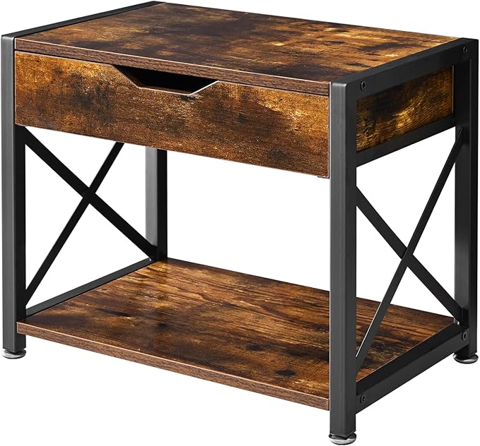 IBUYKE 2 Tier Desktop Printer Stand,Multi-Purpose Desk Organizer,Wooden Printer Stand with Drawer Storage for Folders,Books,for Fax Machine, Scanner,Home Office,Rustic Brown TLJ012H