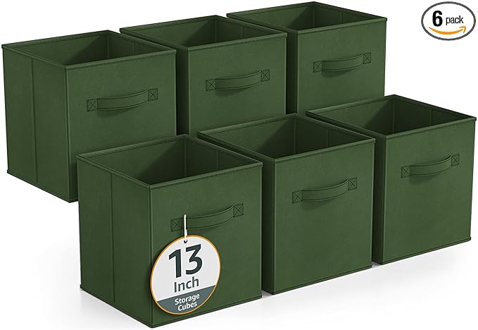 Sorbus 13 Inch Storage Bins - Sturdy Collapsible Fabric Storage Cubes with Handle - 6 Foldable Baskets for Organizing Clothes, Toys, Books - Storage Baskets for Shelves, Kids Room, Closets