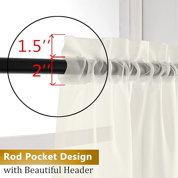 Aiyufeng Ivory Living Room Sheer Curtains 54 inch Long 2 Panels Set, Rod Pocket Voile Sheer Draperies Privacy with Light Penetration for Villa, W40 by L54 inches, 2 Panels