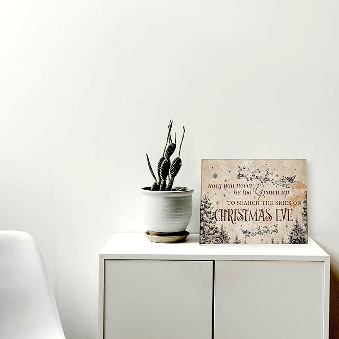 WODMIS Christmas Wall Decor,Farmhouse Christmas Decor,Christmas Signs Framed Canvas Wall Art,Christmas Eve Canvas Wall Art Home Decorations,May You Never Be Too Grown Up To Search Wall Decor 11x14