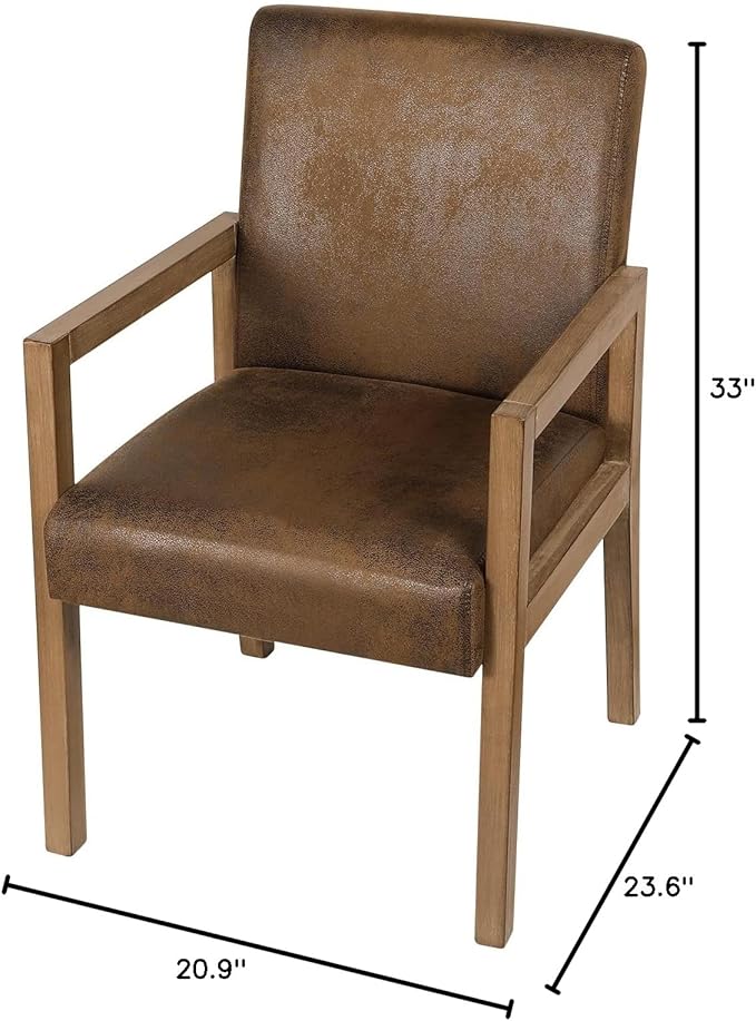 Bekrvio Dining Chairs Upholstered Dining Chairs with Arms, Mid Century Modern Accent Chairs for Living Room Arm Chairs with Wood Frame (2, Brown with Wood Arms)