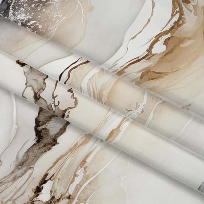 Renaiss Tan Marble Shower Curtain Modern Beige Waterproof Fabric Minimalist Shower Curtains Set Hooks Absract Taupe Ombre Aesthetic Luxury Hotel Bathroom Decorative Shower Curtain 72" W x 84" L