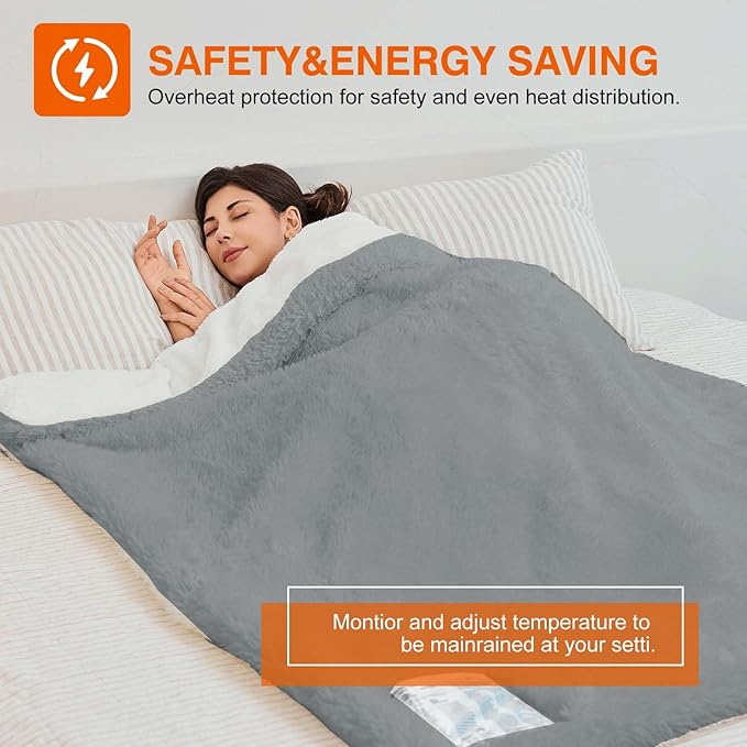 Heated Blanket - Soft Shaggy Faux Rabbit Fur Electric Blanket, Fast Heating Blanket with 10 Hours Auto Shut Off, 6 Fast Heating Levels (Gray, 84"X90")