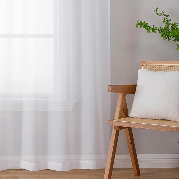 Aiyufeng Voile Sheer Window Curtains 120 inch Extra Long, Rod Pocket Elegant and Airy Drapes Translucent Window Treatments for Living Room/Bedroom, White, 40" Wx120 L, 2 Panels=80" Wide