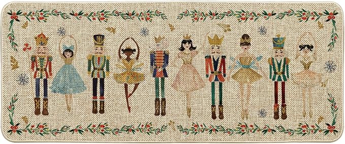 Artoid Mode Watercolor Nutcrackers Merry Christmas Welcome Decorative Doormat, Seasonal Winter Low-Profile Rug Switch Mat for Indoor Outdoor 24x59 Inch