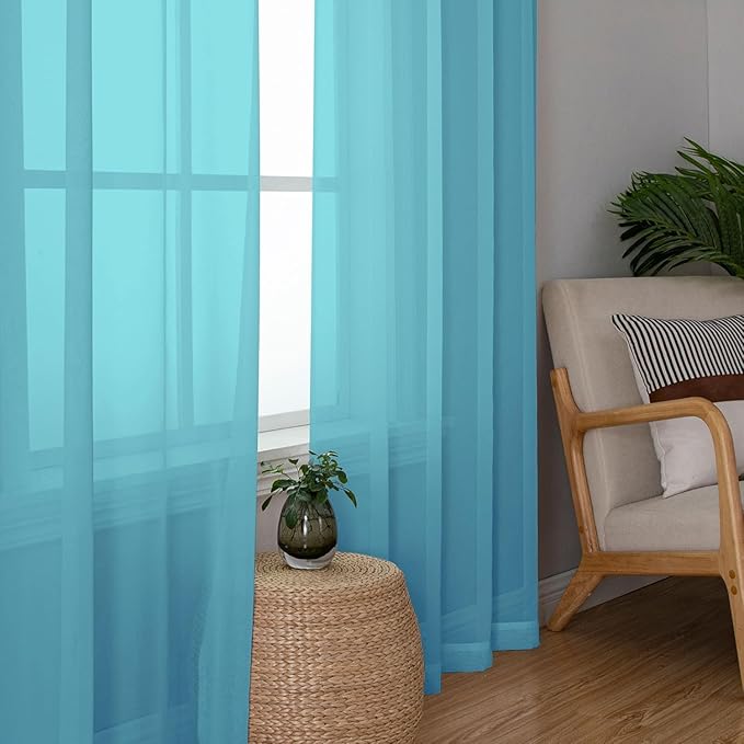 Aiyufeng Turquoise Sheer Curtains 72 Inch Length 2 Panels Set, Light Filtering Airy Rod Pocket Turquoise Window Curtain Treatment Drapes for Kitchen Bedroom Living, Each 42Wx72L Inches