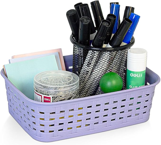 Soddeph Plastic Storage Baskets for Cabinets, Household Pantry Organization with Handle,Organizer Bins for Room,Bathrooms,Under-Sink,Kitchen (Purple, XS-3PACK)