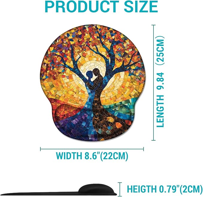 Ergonomic Mouse Pad Wrist Support, Tree of Life Gel Mouse Pads with Wrist Rest, Computer Mousepad for Desk with Non-Slip PU Base, Comfortable Mouse Pad for Office Accessories Supplies Decor