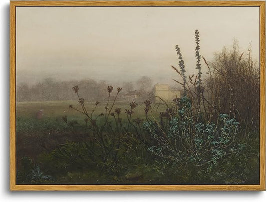 KISSFOX Vintage Wall Art Framed Retro Rustic Landscape Painting Canvas Prints Farmhouse Floral Country Scenery Picture Home Office Decor Bathroom Bedroom Living Room