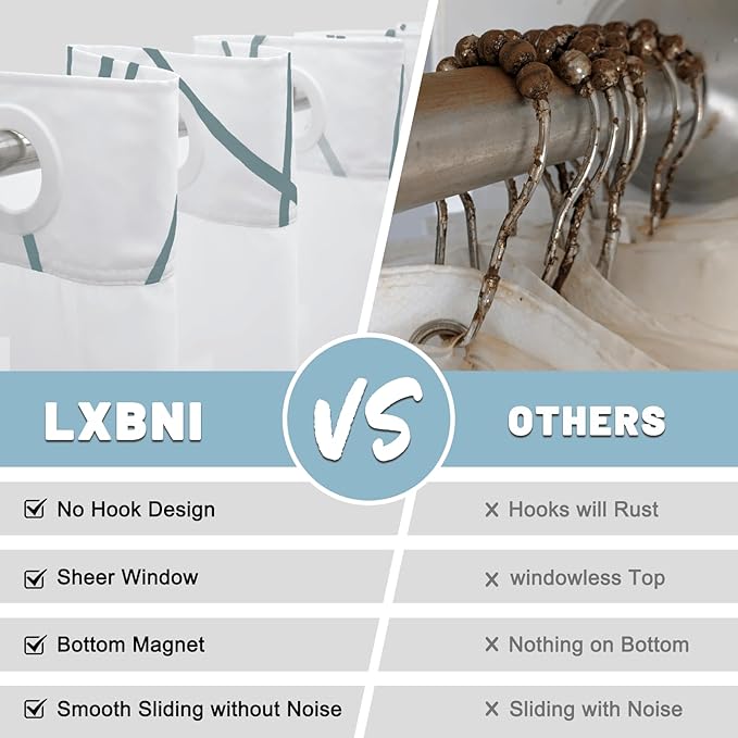 No Hook Navy Blue Striped Shower Curtain with Snap in Fabric Liner Set - Hotel Shower Curtain and Liner Set with See Through Mesh Top Window,Machine Washable, 71x74 INCH