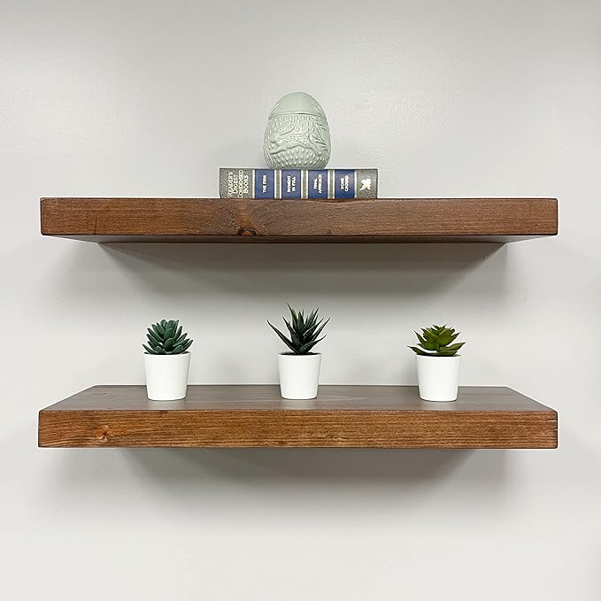 URBANDI, Rustic Floating Shelves, Set of 2, Hidden Bracket, Solid Wood, Heavy Duty, Wall Mounted Shelves, (Provincial, 24Wx10D)
