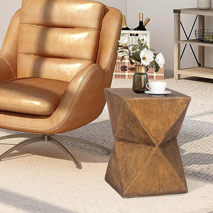 Adeco Concrete Stool Accent Table Patio Side Table End Table Decorative Garden Stool Nightstands Plant Stand Coffee Table for Indoor Outdoor Use