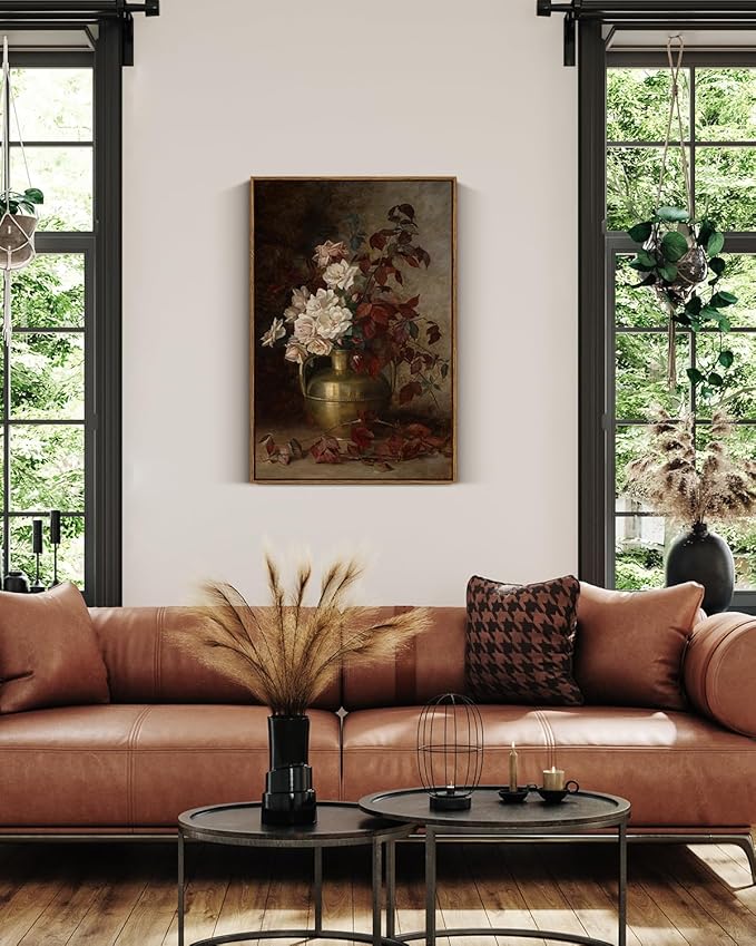 VIYYIEA Vintage Floral Large Framed Wall Art, Rose Bouquet Flower Paintings Decor Aesthetic, 20x30 Inch Canvas Print Artwork, Still Life Retro Wall Pictures for Bedroom Living Room