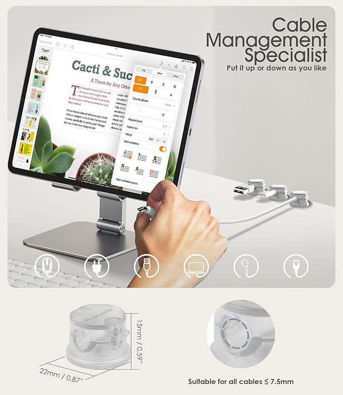 8 Pack Magnetic Cord Organizer [Locking Cable Rotatable] Cable Clips, Nearockle Upgraded Strong Magnetic Cord Holder, Adhesive Wire Keeper Cable Management for Desk,Car,Nightstand,Office,Home(Clear)