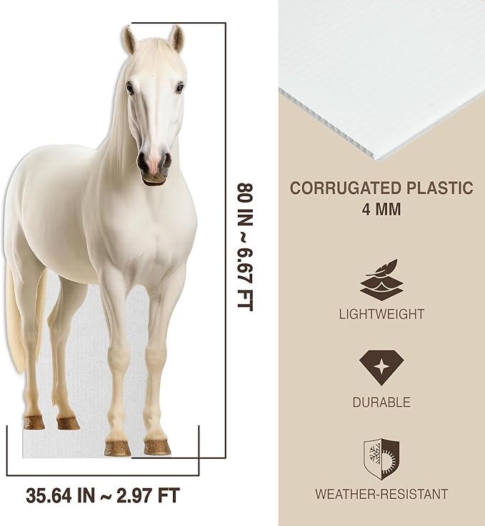Horse Life Size Standee - 6.6FT Freestanding Coroplast Cutouts | Farm Animal Standup Photo Booths, Birthday & Halloween Decorations, Style 2