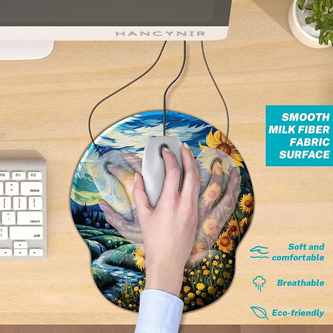 Sunflower Ergonomic Mouse Pad with Wrist Rest, Cute Gel Mouse Pads Wrist Support, Computer Mousepad for Gaming with Non-Slip PU Base, Comfortable Mouse Pad for Desk Accessories Office Decor