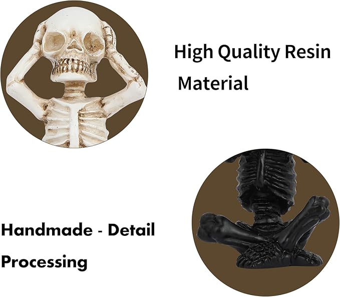 Skull Shelf Decor,Yoga Skeleton Figurine,Halloween Gothic Home Decor,Antique Silver Accent Statue,Collectible Figurines Set of 3(Black)