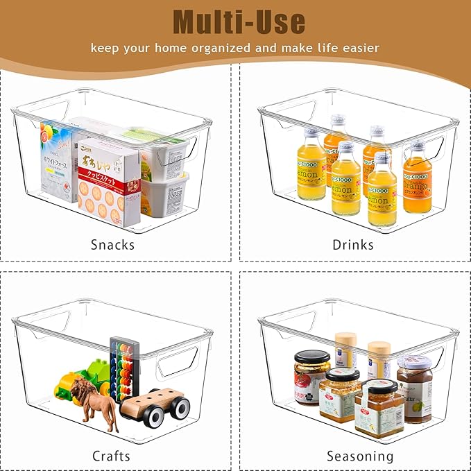 12 Pack Middle Stackable Storage Boxes for Storage and Organization, Clear Storage Bins with Lids, Plastic Storage Containers with Lids, Plastic Bins with Handles for Office, Bedroom, Study Room