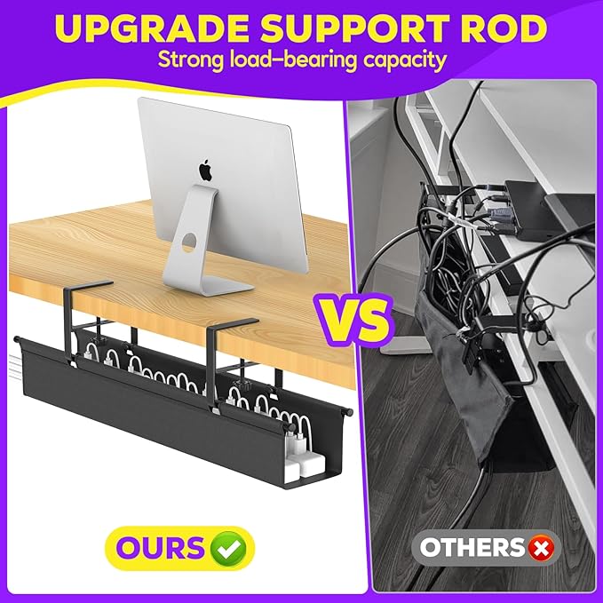 Large Under Desk Cable Management Tray, REFLYING 29.1" Cable Management Under Desk No Drill,Adjustable Clamp Cord Wire Organizer, Cord Hider for Standing Table, Wire Hider for Office,Home (Medium)
