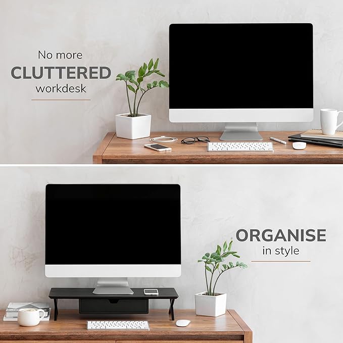Anji Mountain Monitor Stand - Desktop Organizer & Laptop Riser, Ergonomic Monitor Riser, Space-Saving Monitor Stand for Desk, Durable Construction, Easy Assembly, Ideal for Home & Office,Black
