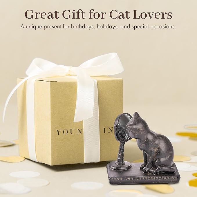 Young's Inc. Cat Figurine - Cute Cat Statue - Whimsical Cat Decor for Cat Lovers - Cat Collectibles and Meditation Decor - Cat with Birthday Cake - 4.72" L x 2.56" W x 4.33" H