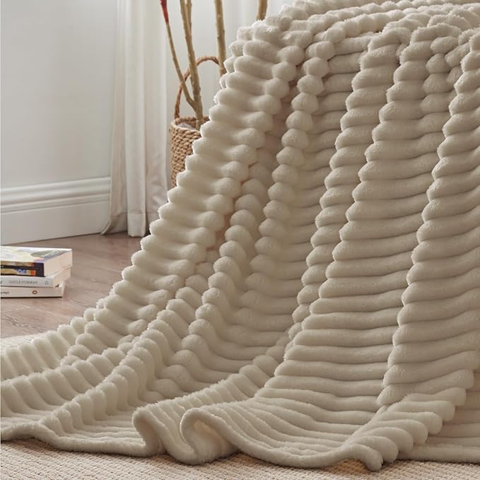 BEDELITE King Size Blanket for Bed, 300GSM Soft & Warm Fleece Blanket, Decorative and Giftable Striped Linen Blankets for Women, Men, 108"x90"