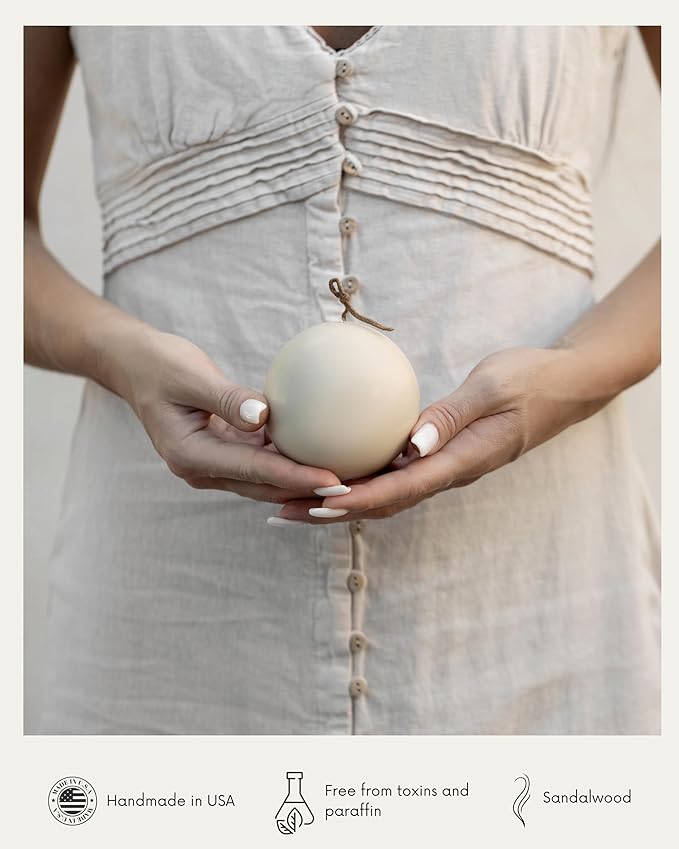 LAWA Sphere Candle - Beautiful Handmade Pillar Scented Soy Wax Elegant Aesthetic Candle Housewarming Gift Home Room Shelf Decor Idea (Light Beige, Small)