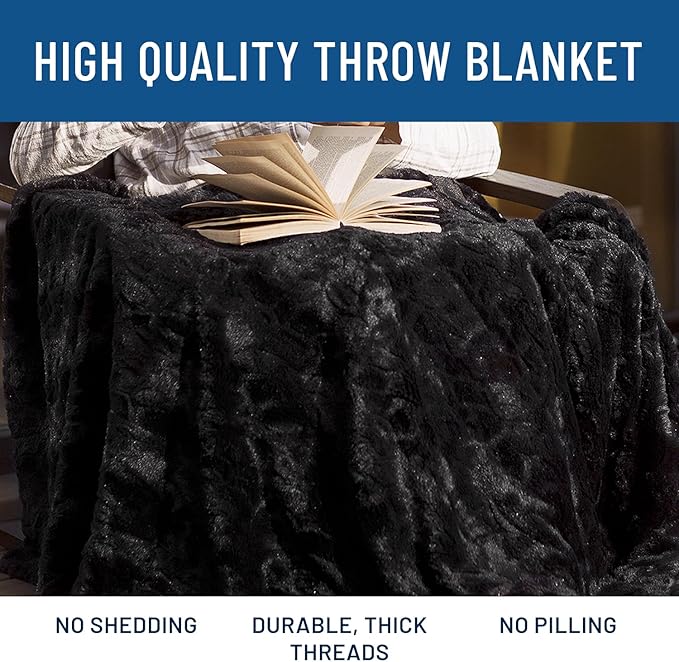 Everlasting Comfort Soft & Comfortable Black Faux Fur Throw Blanket for Couch - (50"x65") Minky & Fluffy Fall Blankets & Throws, Plush Fuzzy Cover for Bed, Sofa & Living Room - Cozy Home Decor