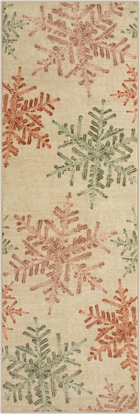 Lahome Snowflake Kitchen Runner - 2x6 Washable Rug Runner Carpet Runners for Hallway 6ft Non Skid, Soft Ultra-Thin Bathroom Runner Rugs for Hallway Laundry Bedroom (2x6ft,Multi)