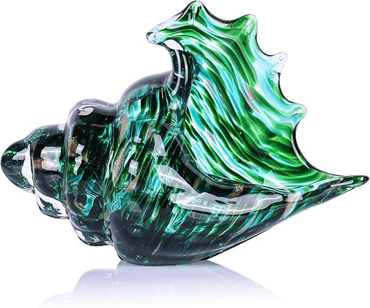 LCCCK Hand Blown Glass Conch Shell Sculpture, Sea Glass Art Figurines, Beachy Room Decor, Teal Conch Shell Decorative Statues, Sea Shell Coastal Decor for Shelf House Room, Beachy Gifts