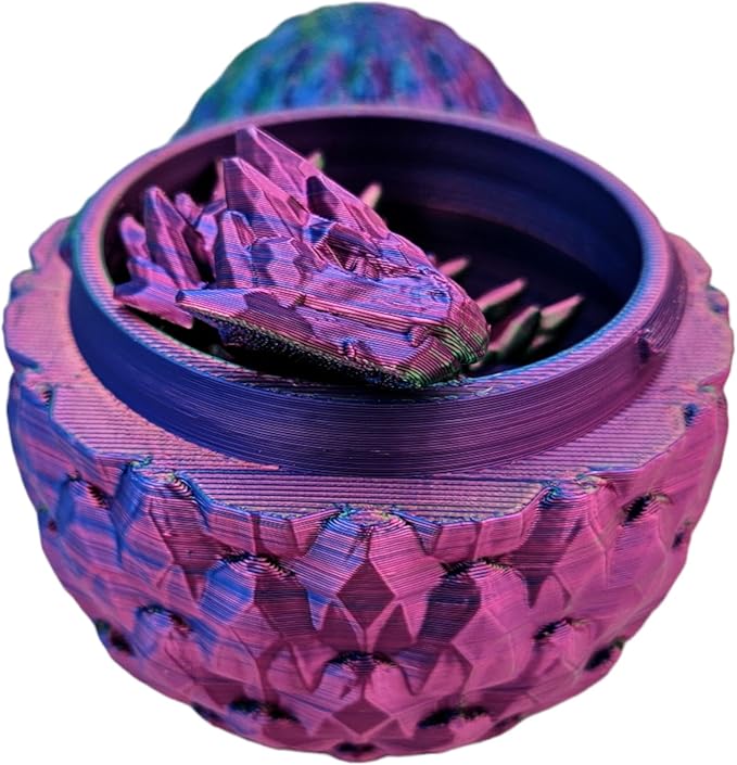 3D Printed Dragon Egg Articulating Gemstone Dragon Fidget Figurine - Vibrant Color Dragons Flexible ADHD, Autism and Anxiety Relief - Articulated Joints (Blue Green Purple)