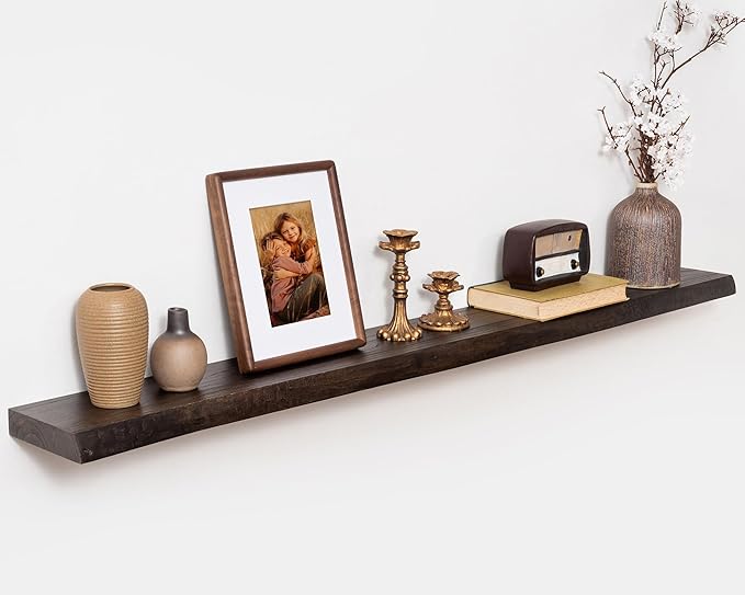 Marsmiles 55 inch Floating Shelves for Wall Elm Wood Live Edge Shelves Wall Mounted|Rustic Long Floating Shelves with Invisible Bracket for Bathroom Living Room Kitchen|Walnut, 1 Pack