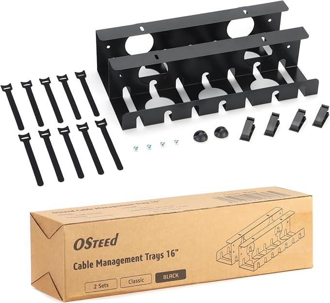 Under Desk Cable Management Tray 2 Pack Black, Home & Office Standing Desk Cord Organizer