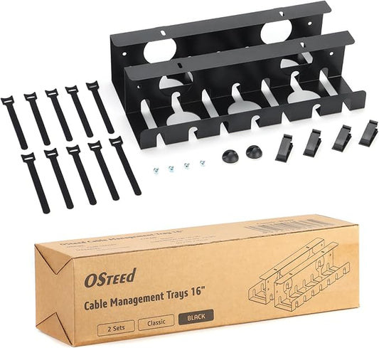 Under Desk Cable Management Tray 2 Pack Black, Home & Office Standing Desk Cord Organizer