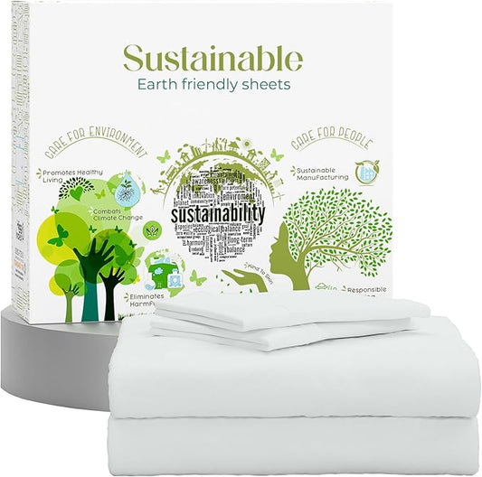 SUPREME ELEGANCE King Size Sheets Set –Natural 100% Cotton Percale Sheets King Bed Set, Oeko-tex Made in Green Sustainable, Breathable Cooling Deep Pocket Sheet, Crisp Luxury Bedding, Soft Silver